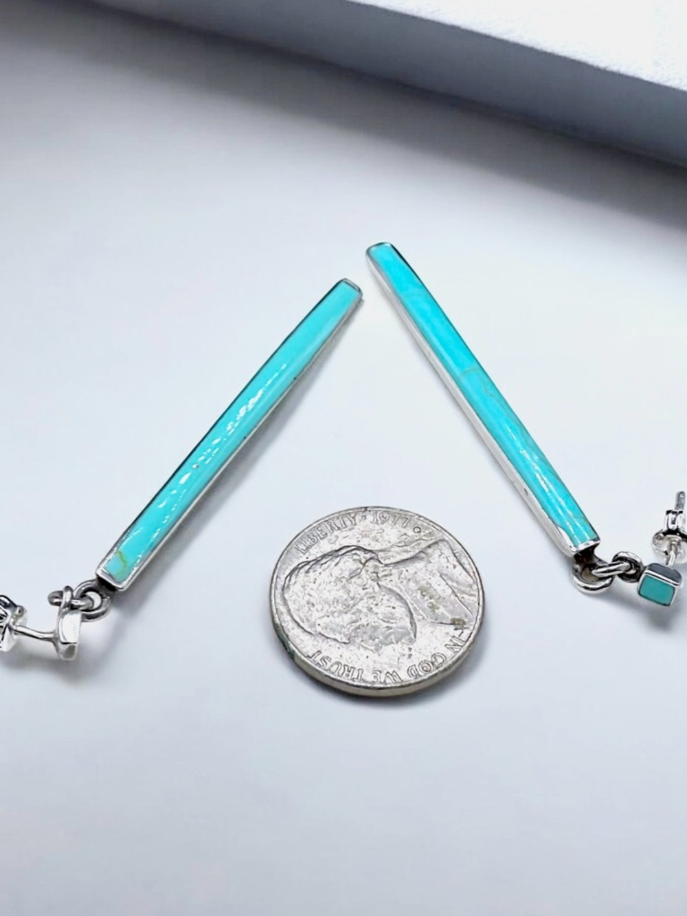 🌺Sterling & Turquoise Matchstick Eartimgs - Picture 6 of 7